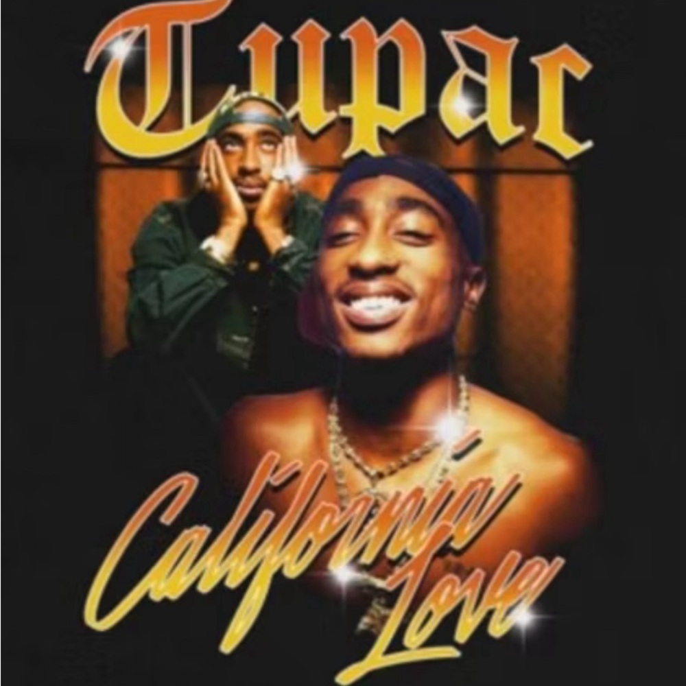 NWT MENS/UNISEX TUPAC SHORT SLEEVE CREW NECK SHIRT BLACK GOLD CALIFORNIA LOVE